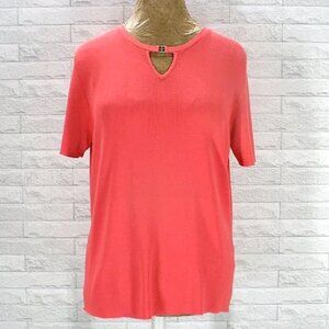 ADELINE by ALFRED DUNNER Top Knit Sweater Short Sleeve Cut Out Neckline Coral M